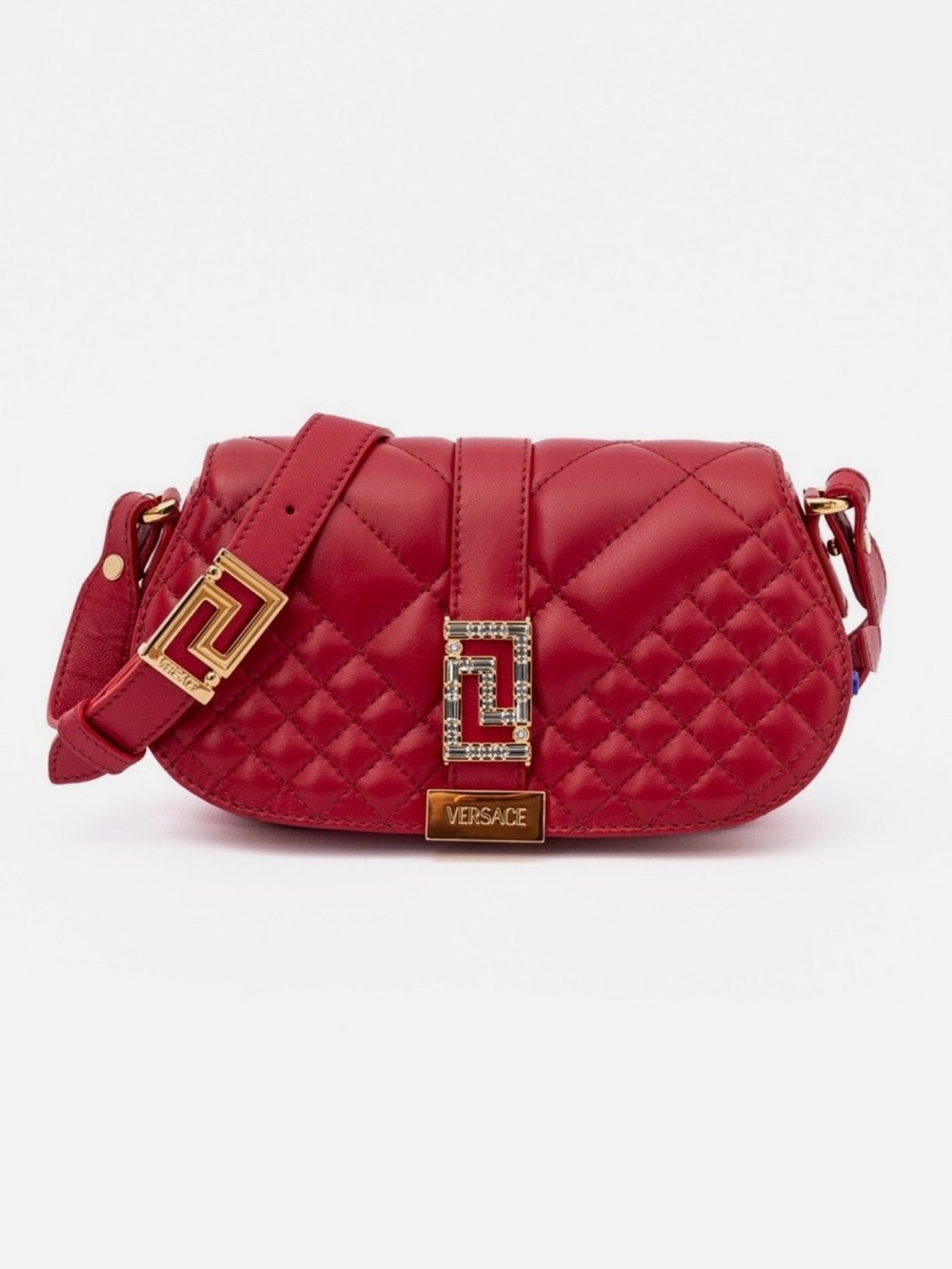 Versace Mini Quilted Red Leather Bag with Gold Hardware